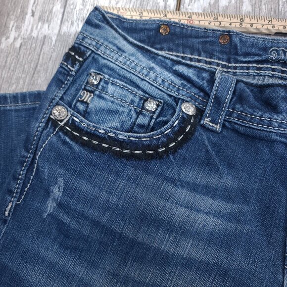 Miss Me Womens Easy Crop Jeans Size 30 Blue Denim Cropped Mid Rise Western Biker - Picture 5 of 9
